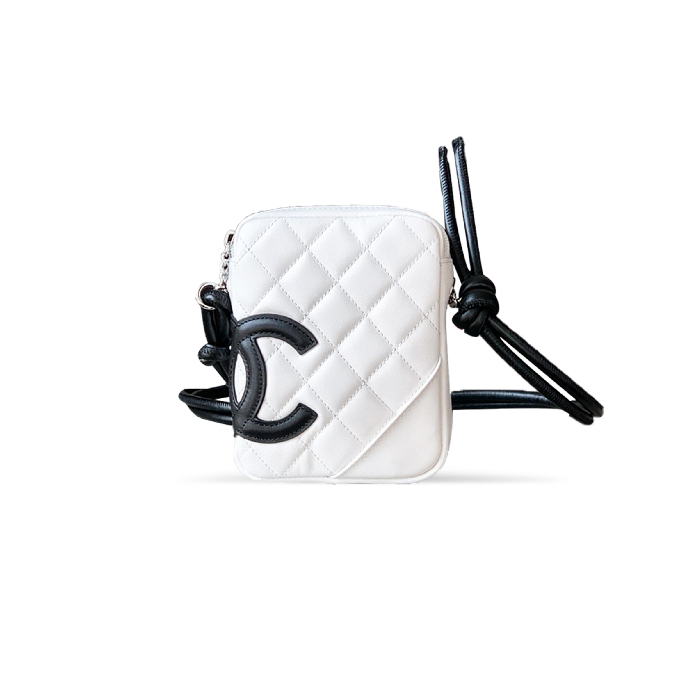 CHANEL CAMBON LINE SHOULDER BAG CALFSKIN WHITE BLACK COCO POCHETTE QUILTED 807702 (15*13*3.5cm)